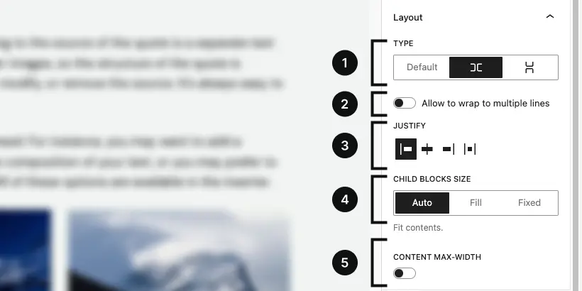 The column layout controls