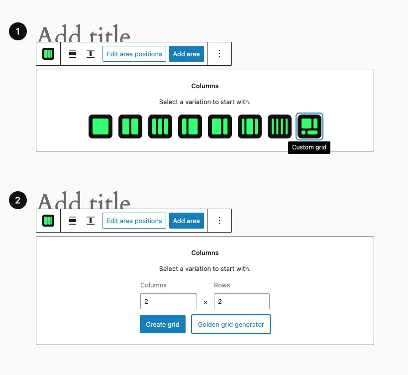 The grid generator mode during the block creation process.