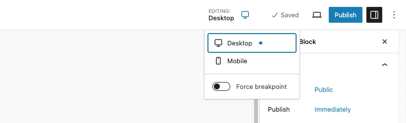 The breakpoint toggle in the post editor interface
